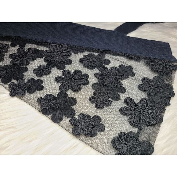 NWT|French Connection Blue/Black Caballo Floral Lace Sleeve Sweater, XS - Picture 9 of 12